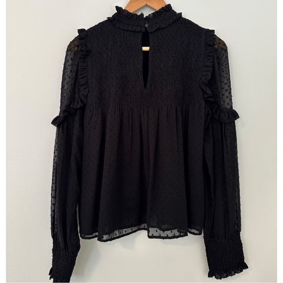 Zara long sleeve semi sheer smocked blouse black medium - Picture 2 of 8